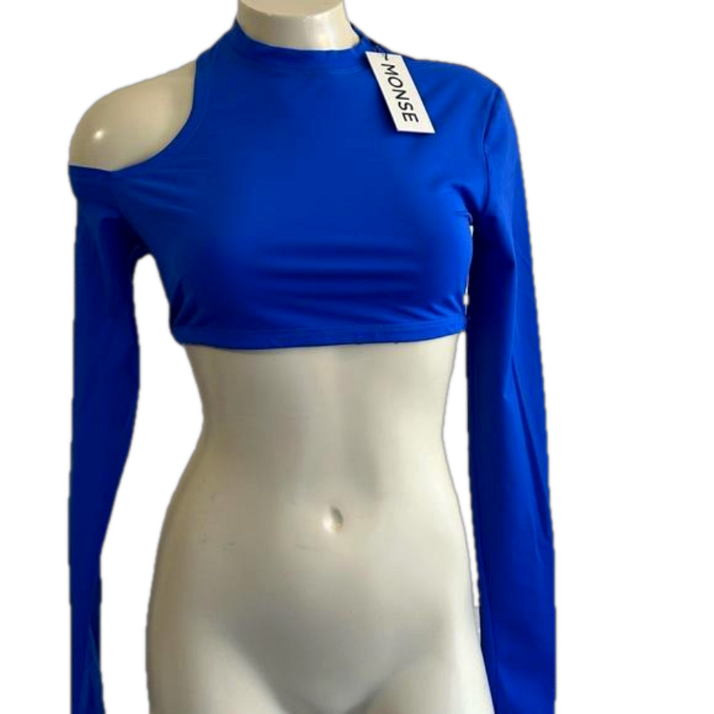 MONSE SPORTS CROP STRETCHY SAPPHIRE BLUE TOP MED NWT